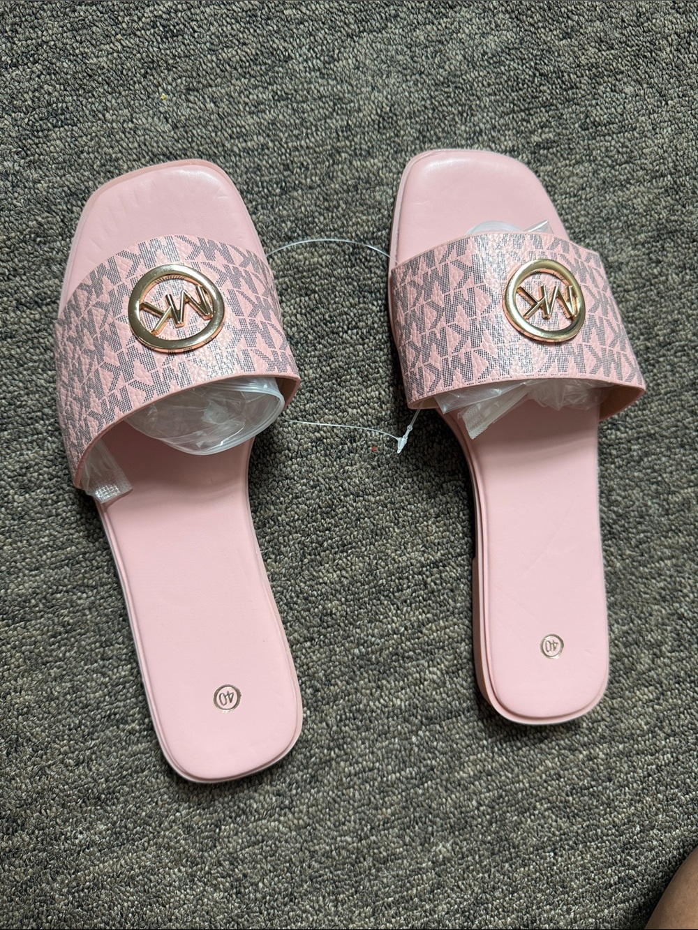 Michael Kors Blush Pink MK Logo Slide Sandals